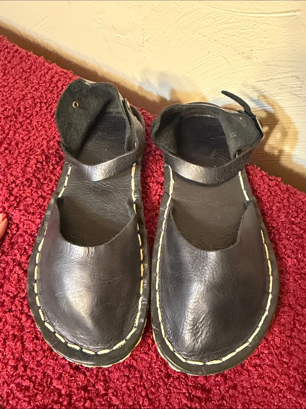 Handmade Black Leather Barefoot Sandals for Women Mary Jane Flats Size 9